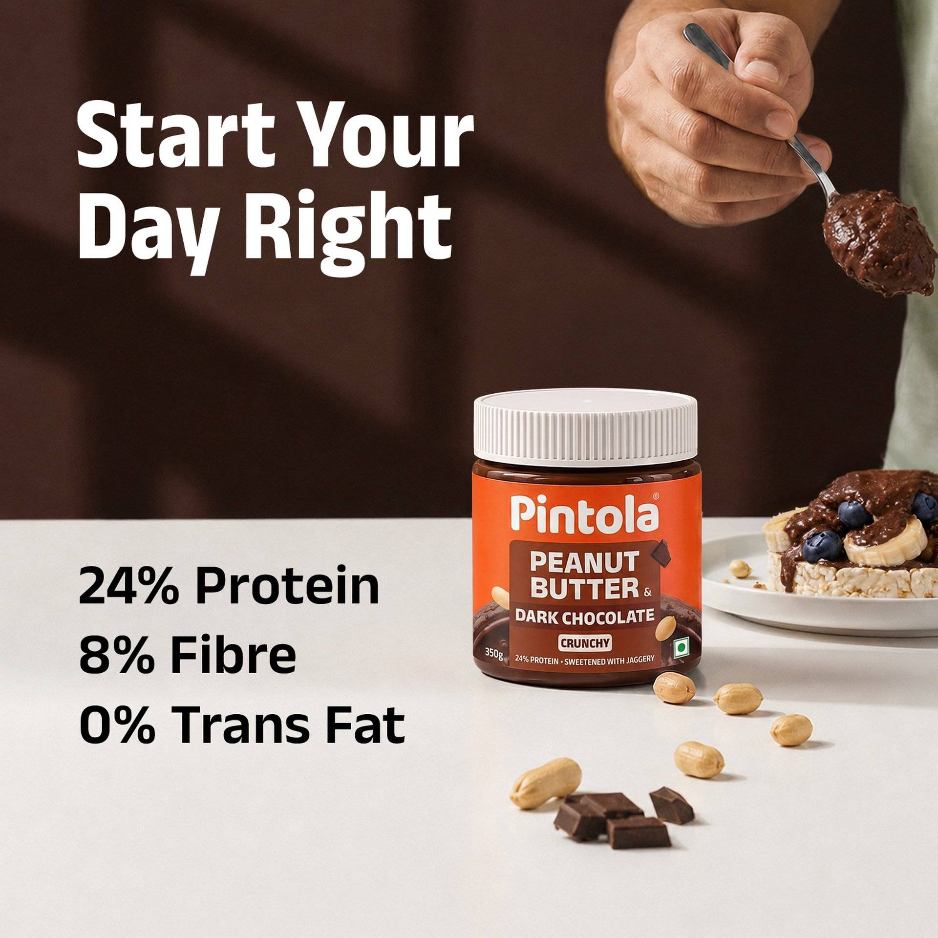 Pintola Dark Chocolate Peanut Butter Crunchy Protein & Dietary Fiber, - Image 3