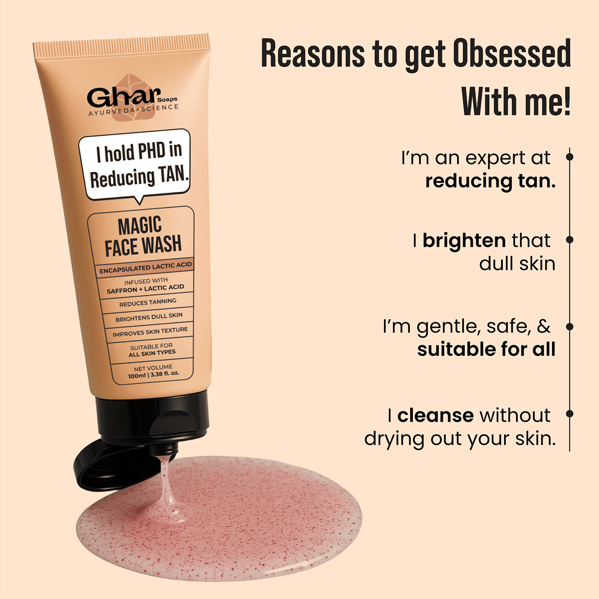 Ghar Soaps Magic De-Tan Face wash With Saffron & Lactic Acid| Tan Removal, Brightening and Glowing Skin I For All Skin Type I For Men & Women - Image 6
