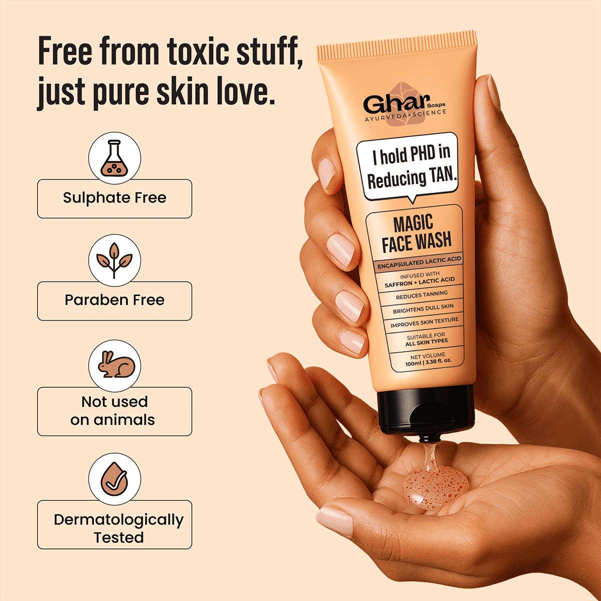 Ghar Soaps Magic De-Tan Face wash With Saffron & Lactic Acid| Tan Removal, Brightening and Glowing Skin I For All Skin Type I For Men & Women - Image 5