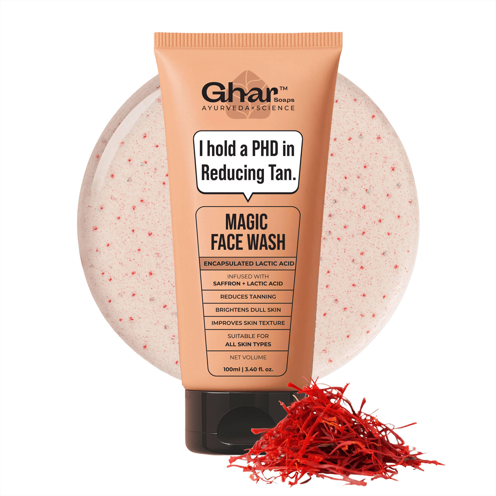 Ghar Soaps Magic De-Tan Face wash With Saffron & Lactic Acid| Tan Removal, Brightening and Glowing Skin I For All Skin Type I For Men & Women - Image 1