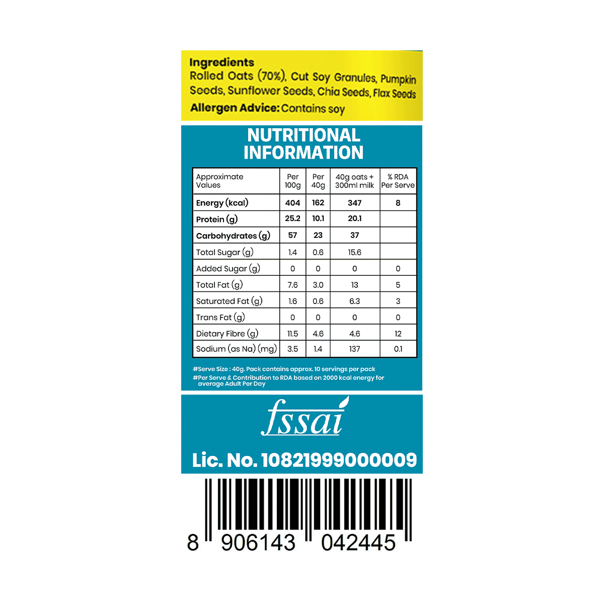 Yu High Protein Plain Rolled Oats 400g - Image 10