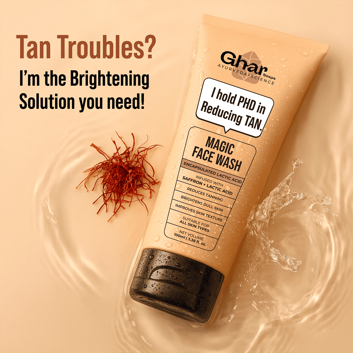 Ghar Soaps Magic De-Tan Face wash With Saffron & Lactic Acid| Tan Removal, Brightening and Glowing Skin I For All Skin Type I For Men & Women - Image 3