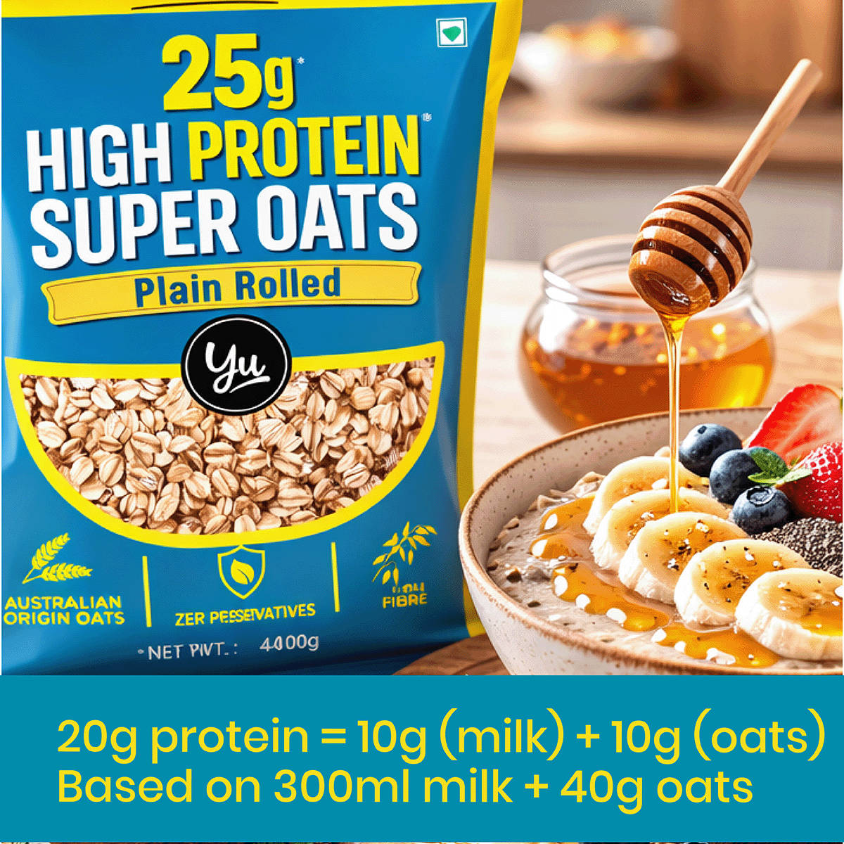 Yu High Protein Plain Rolled Oats 400g - Image 6
