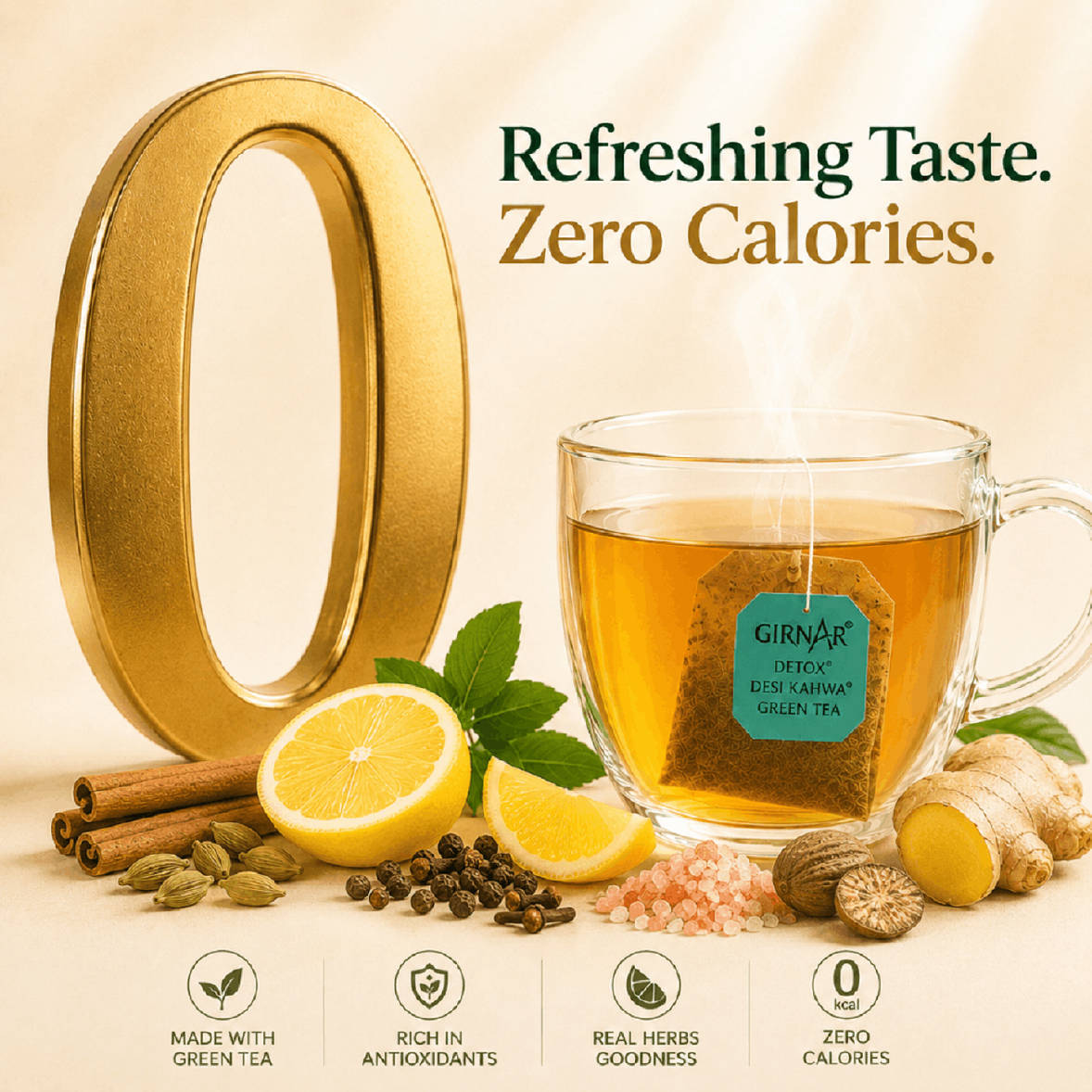 Girnar Detox Desi Kahwa Green Tea Bags - Image 5