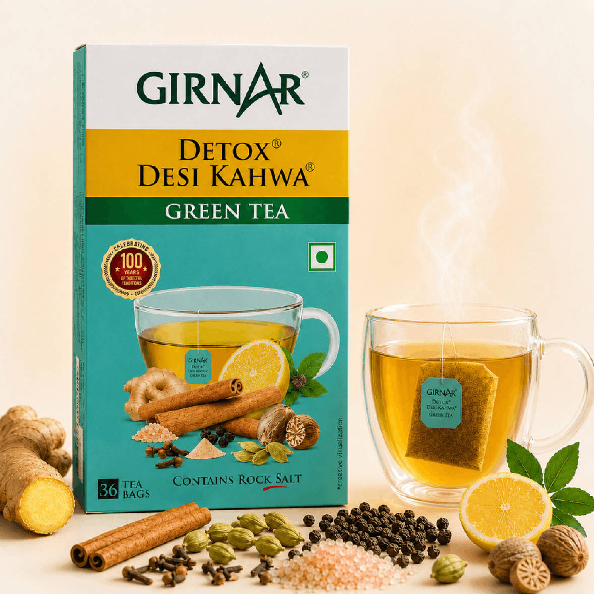 Girnar Detox Desi Kahwa Green Tea Bags - Image 8