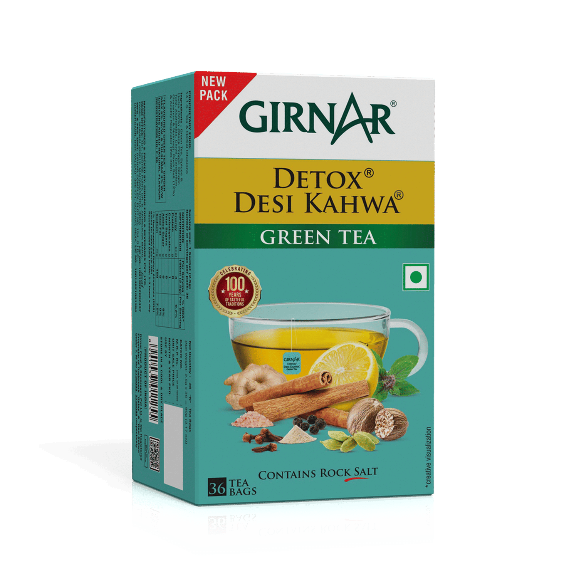 Girnar Detox Desi Kahwa Green Tea Bags - Image 1