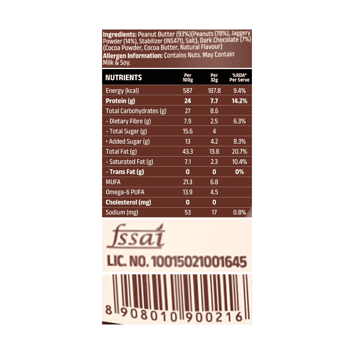 Pintola Dark Chocolate Peanut Butter Crunchy Protein & Dietary Fiber, - Image 8