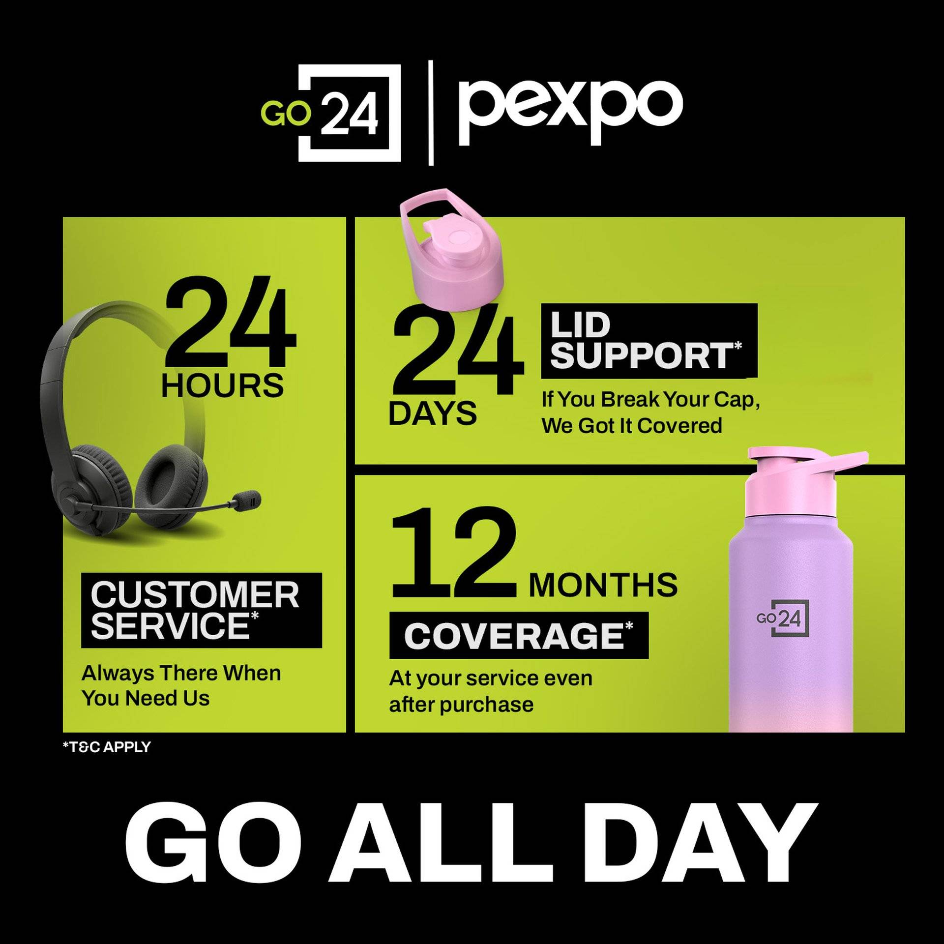GO24 Pexpo 1L Stainless Steel Water Bottle, Purple-Pink - Image 3