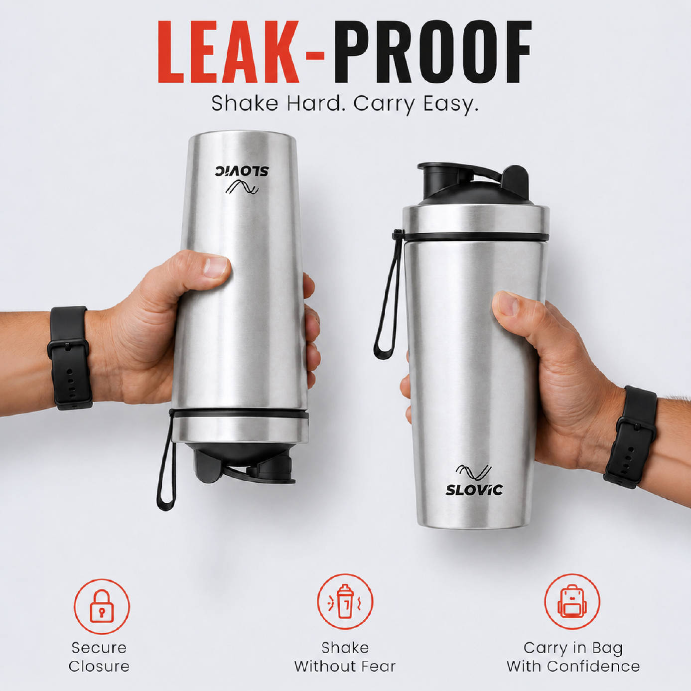 Slovic 750ml Stainless Steel Gym Shaker Bottle - Image 3