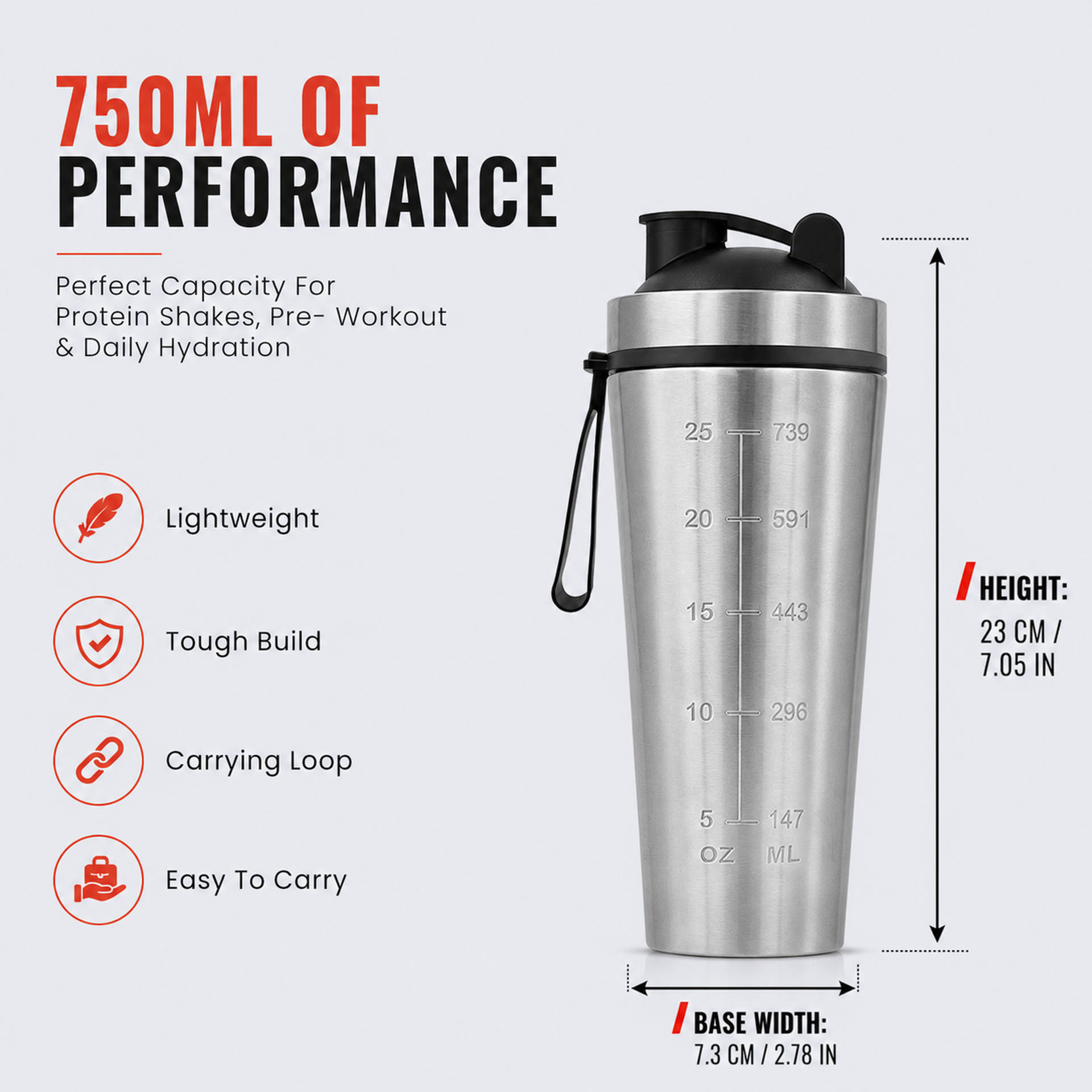 Slovic 750ml Stainless Steel Gym Shaker Bottle - Image 6