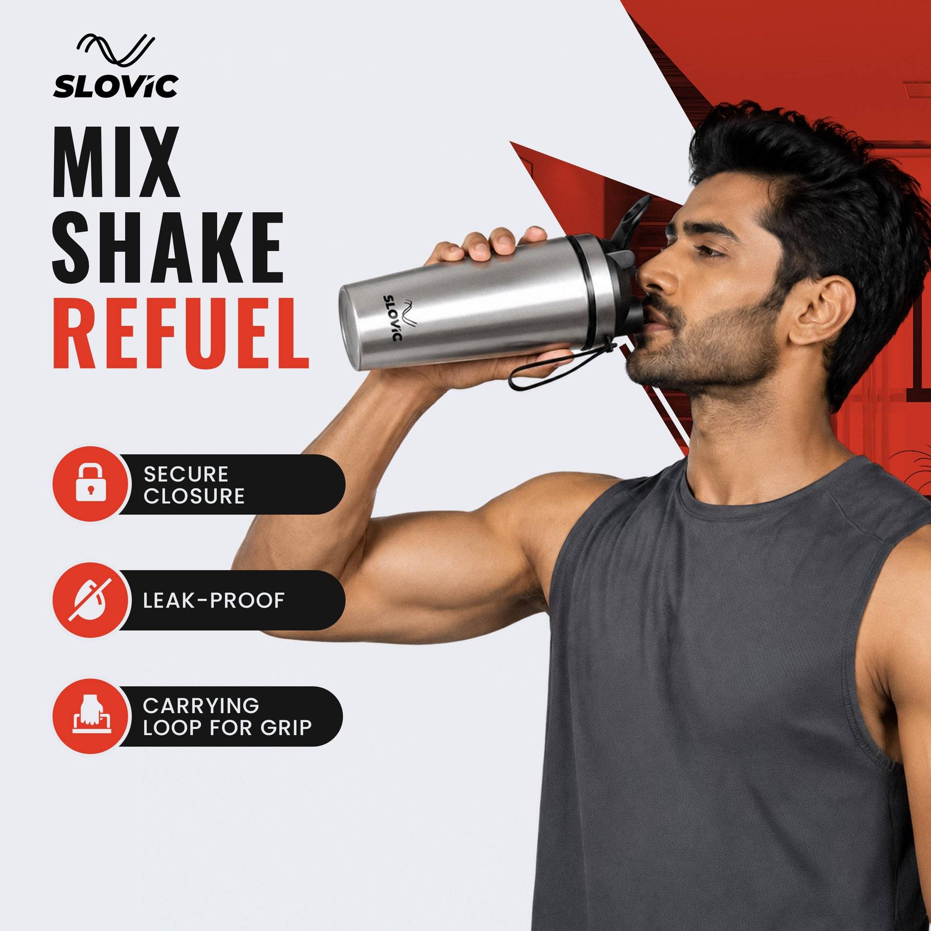 Slovic 750ml Stainless Steel Gym Shaker Bottle - Image 4