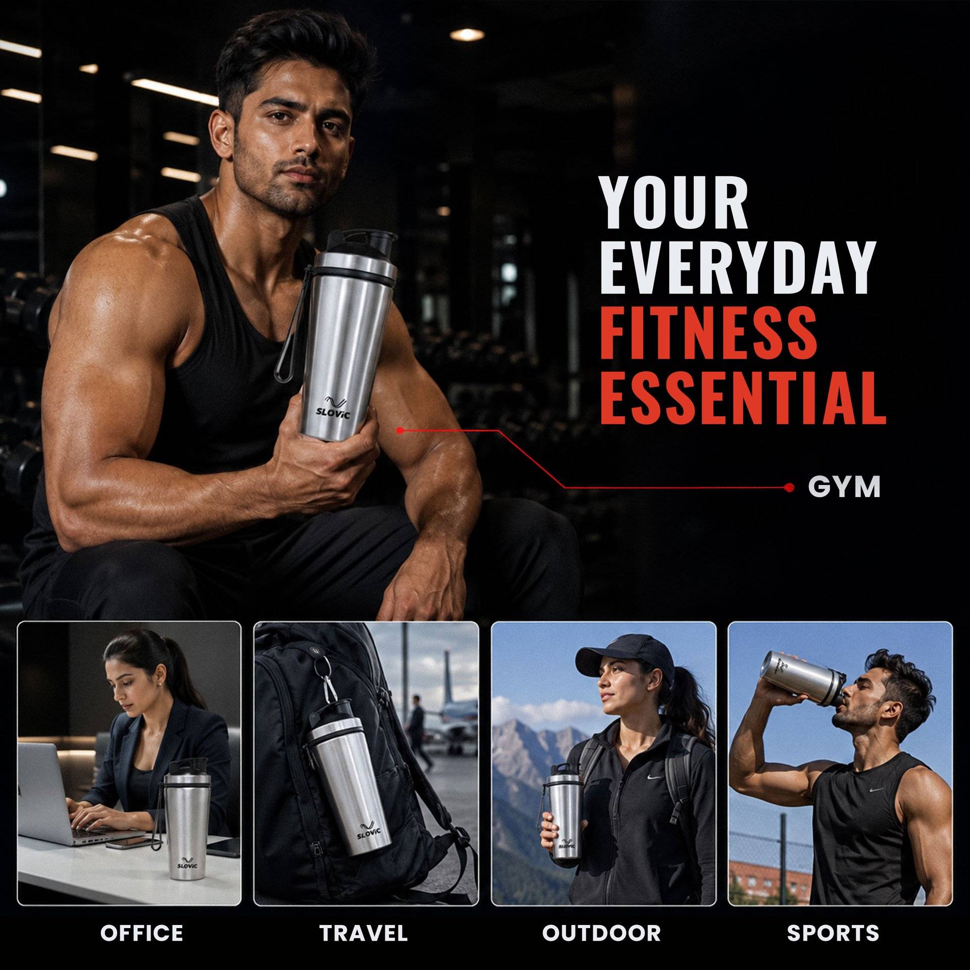 Slovic 750ml Stainless Steel Gym Shaker Bottle - Image 12