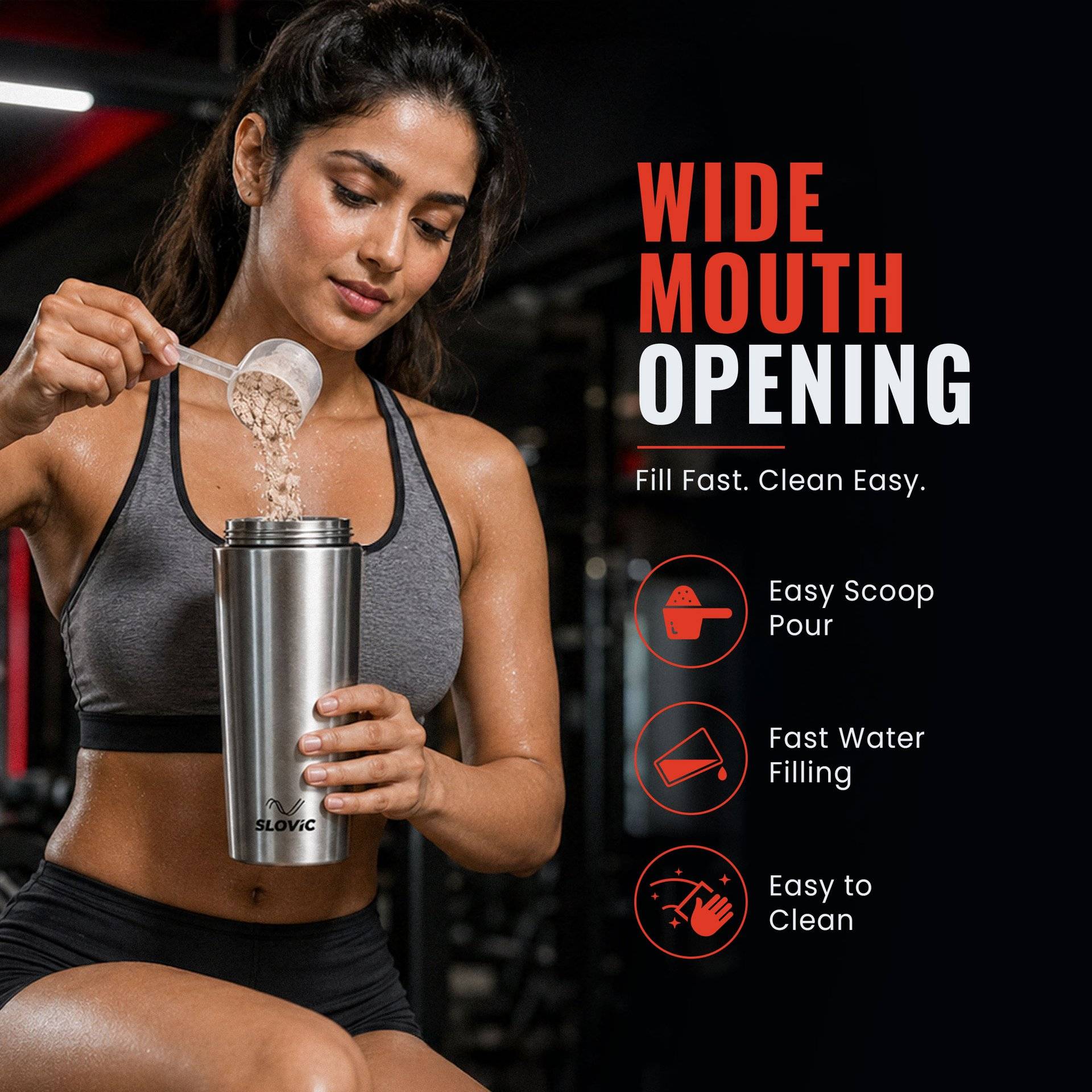 Slovic 750ml Stainless Steel Gym Shaker Bottle - Image 8