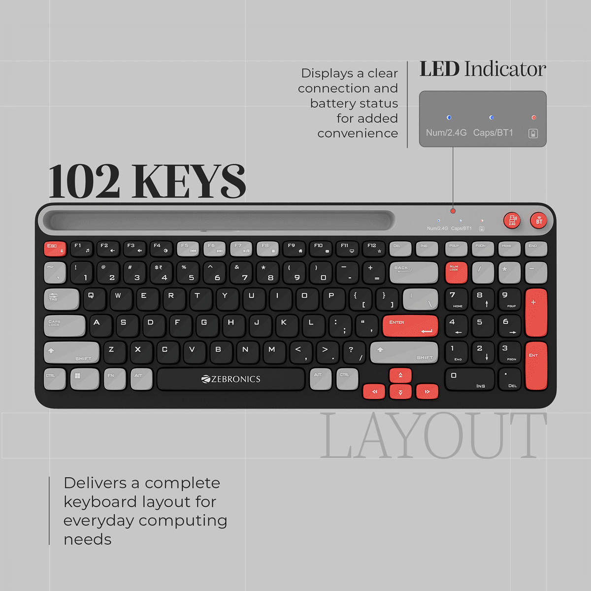 Zebronics Wireless Keyboard 102 Keys Midnight Black - Image 6