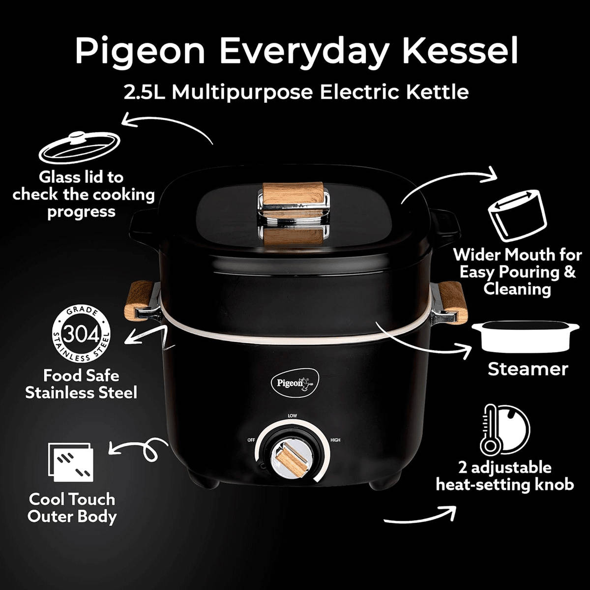 Pigeon Everyday Plus Multi-Cook Electric Kettle 2.5L Black - Image 2
