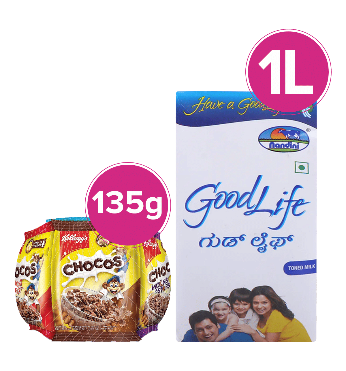 Buy Kellogg's Kellogg's Chocos Variety Pack & Nandini GoodLife Toned ...