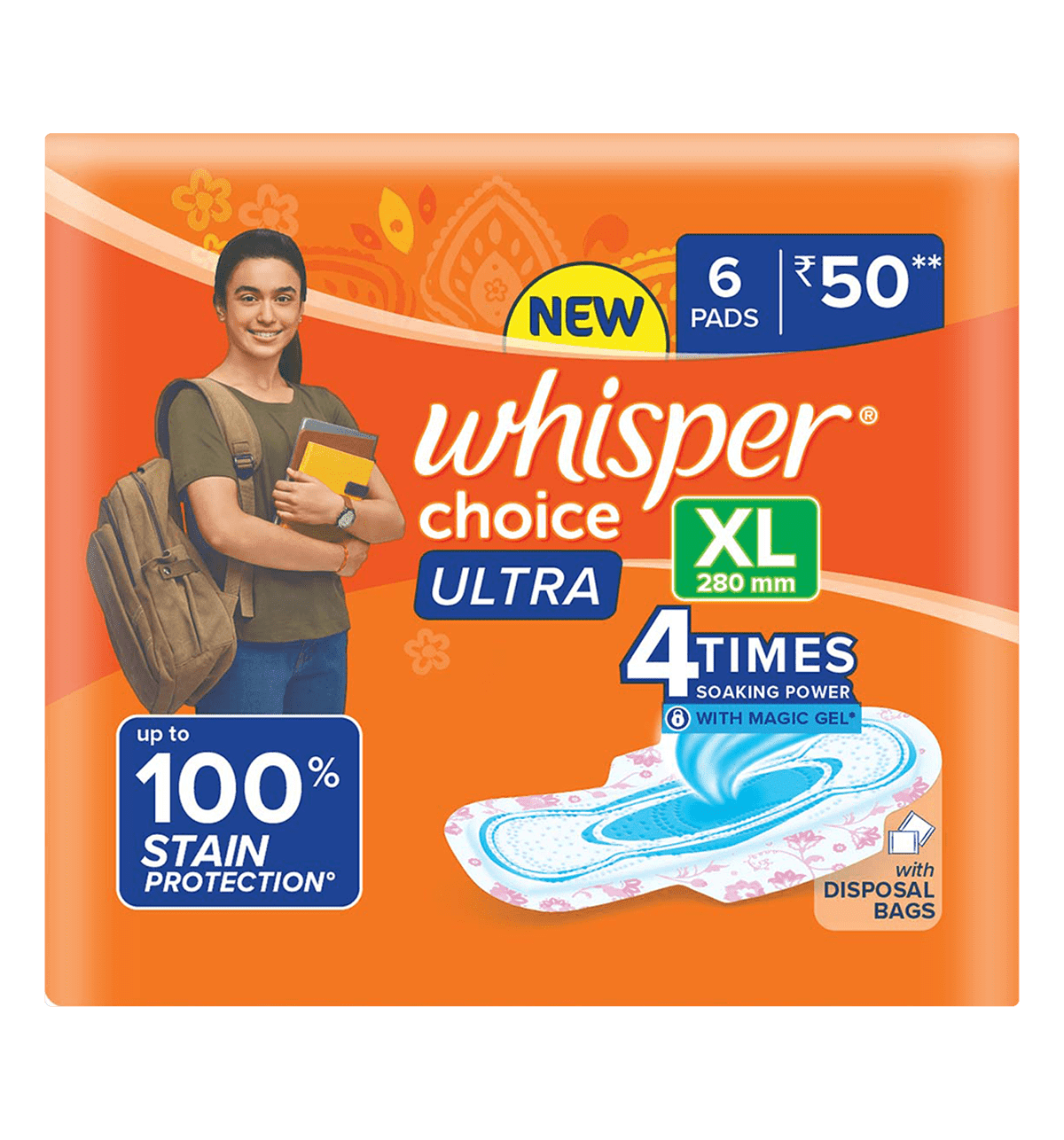 Buy Whisper Whisper Choice Ultra Xl Sanitary Pad 4 pieces
